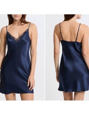 Etam Milky Lace Trim Silk Chemise in Petunia Sz M